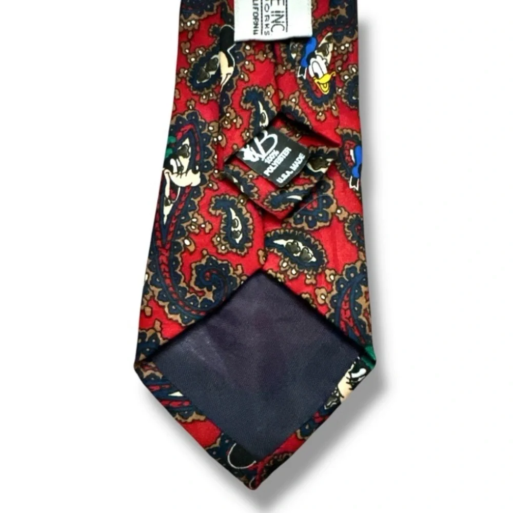 Vintage Disney Balancine Mickey & Friends Kids Red Paisley Clip On Necktie